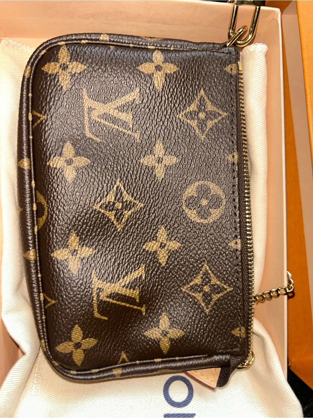 Louis Vuitton Brown Monogram Mini Pochette with Gold Chain